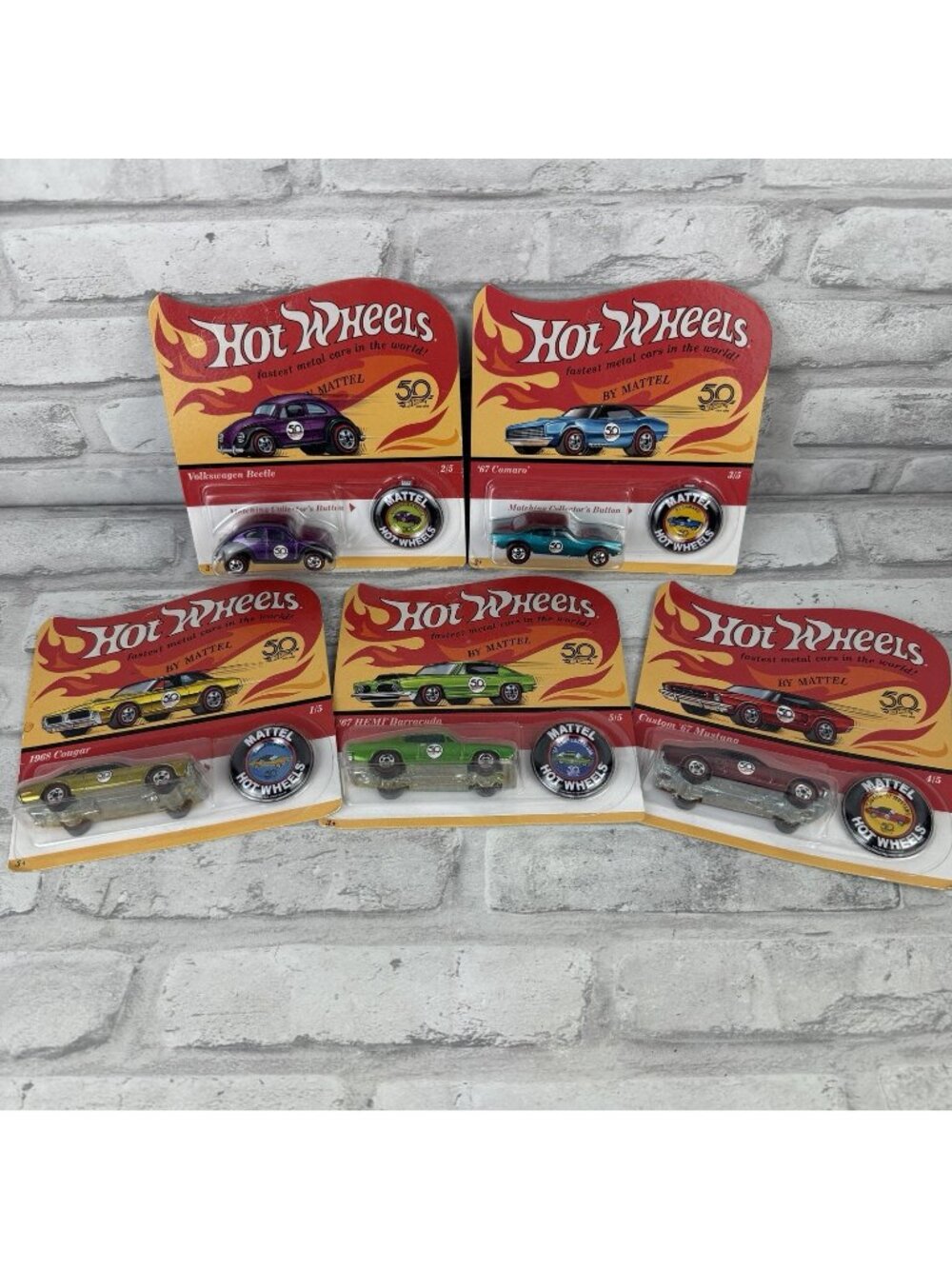 Hot Wheels 50th Anniversary Original Collection Set of 5 Redline Cars W/Button